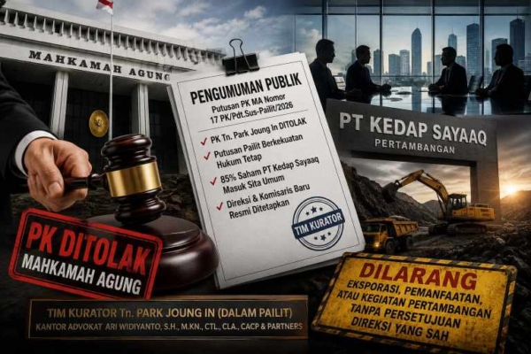 MA Tolak PK Park Joung In, 85 Persen Saham PT Kedap Sayaaq Kini Berstatus Harta Pailit.